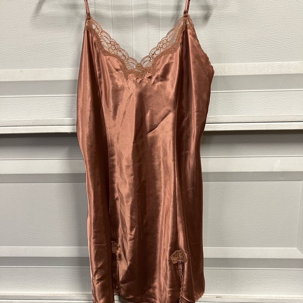Brown silky slip dress